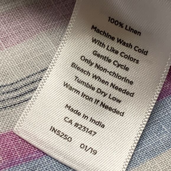 Womens Talbots‎ 100% Linen Half Button V-Neck Striped Roll Up Sleeve Top Shirt - Picture 6 of 6